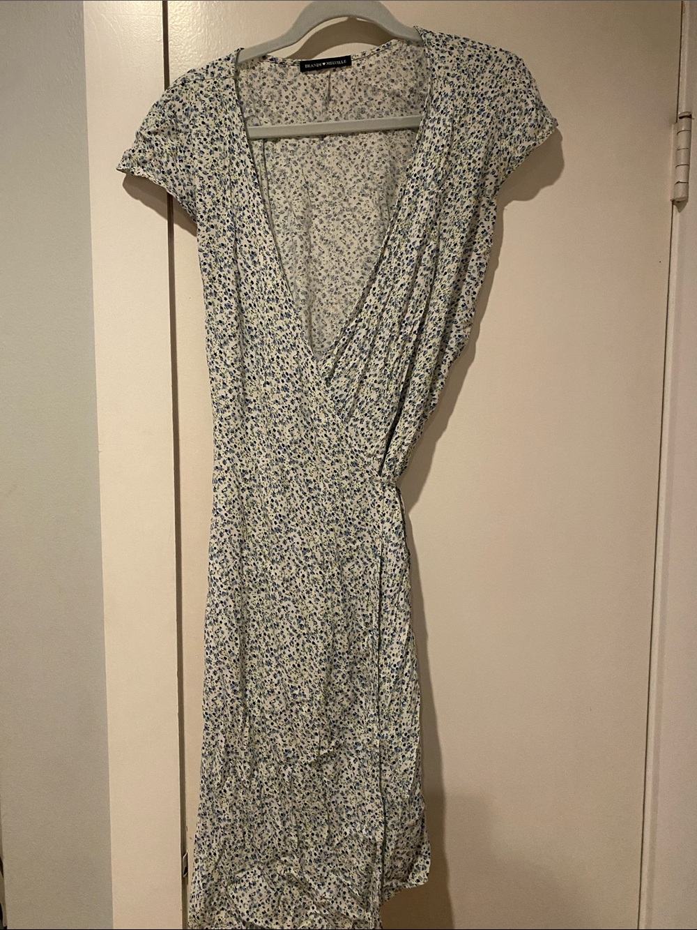 Mango White and Blue Ditsy Floral Wrap Dress